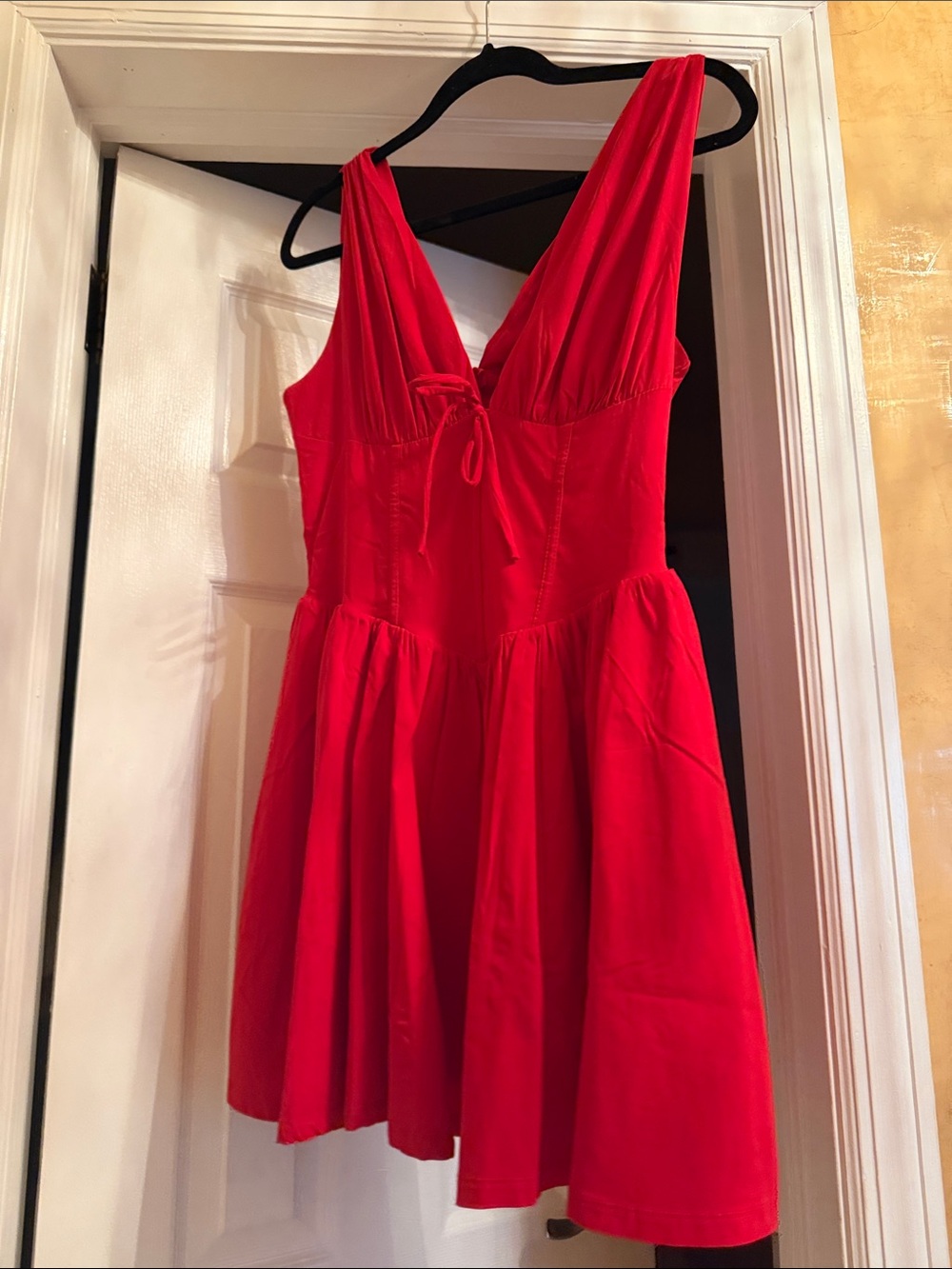 Express Red Sleeveless V-Neck Fit & Flare Mini Dress
